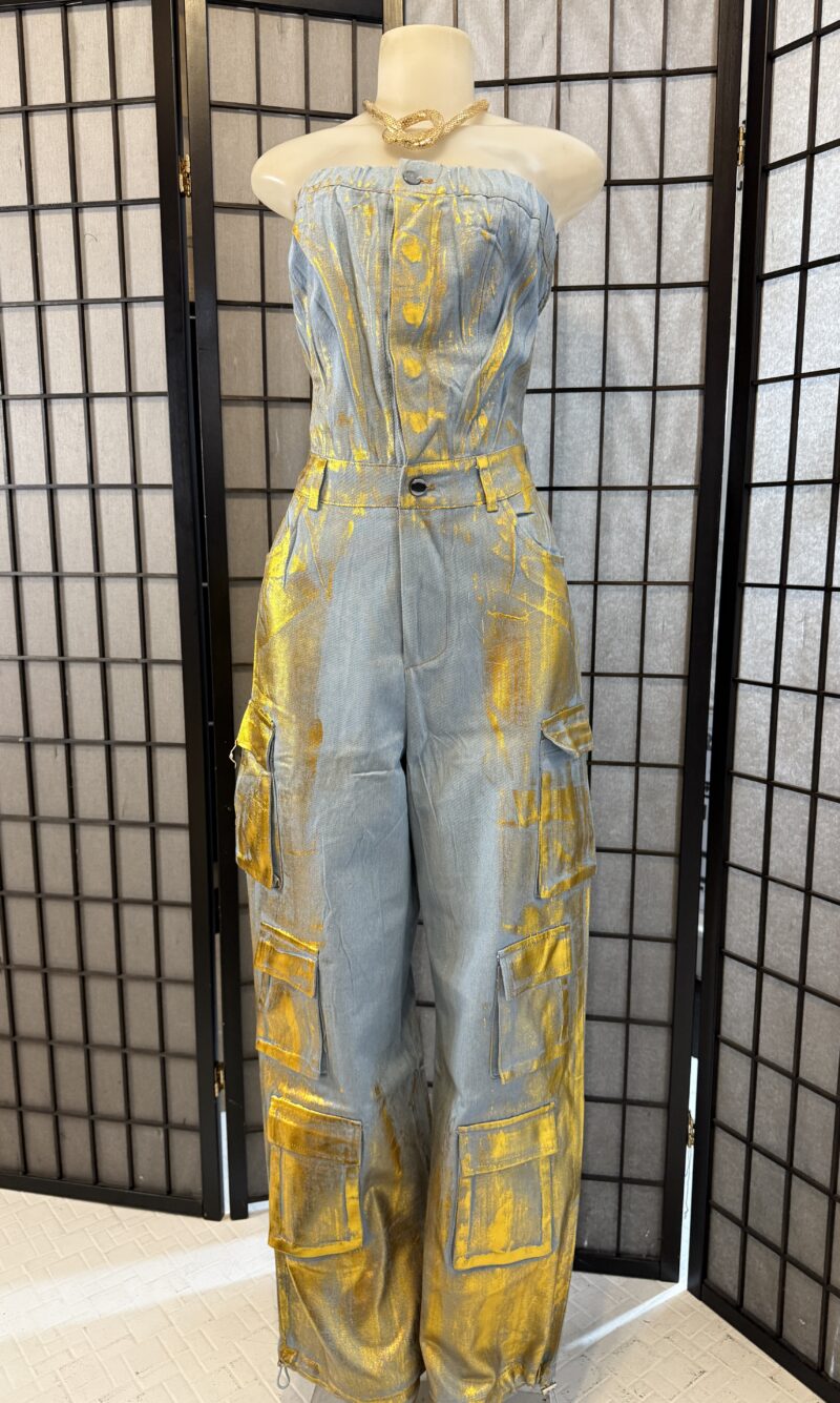 Gold Foiled Tube Top Jumpsuit