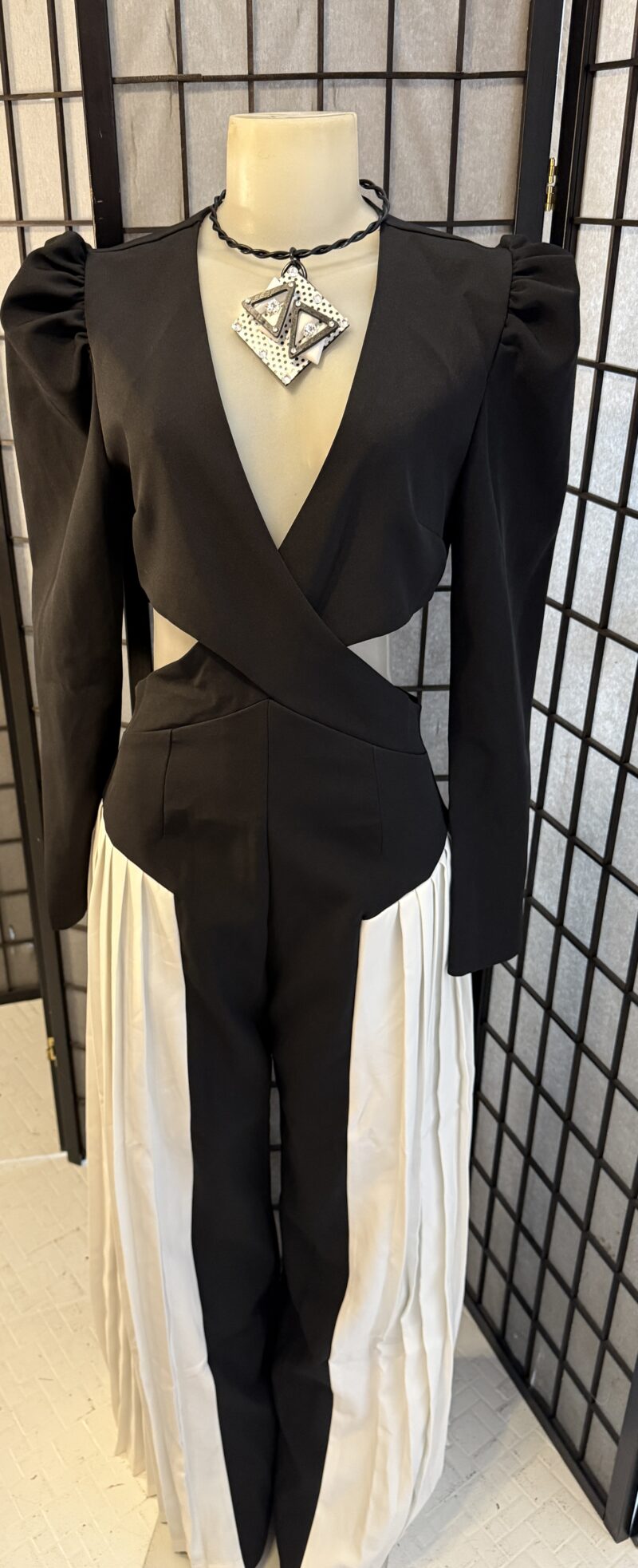 Black and White Pleated Jumpsuit